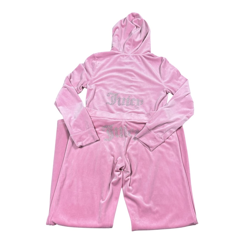 Juicy Couture Pink Velour Track Pants Hoodie Comfort Set Women's Medium